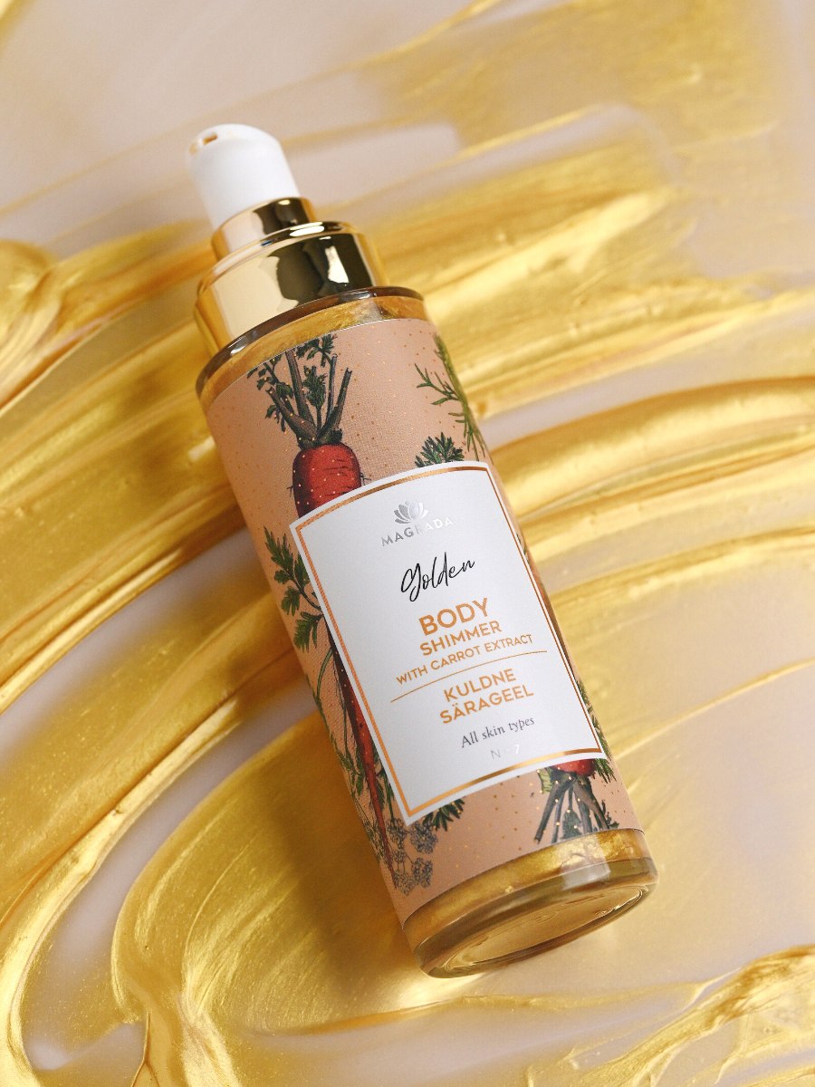 Magrada Golden zeltainā mirdzuma gēls, 100 ml produkta foto un tekstūra interjerā