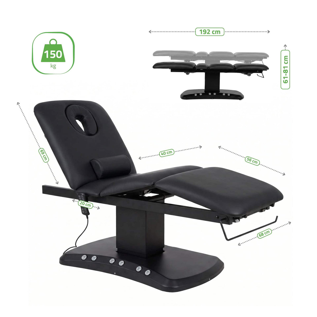Serenity ERGO 4 kosmetoloģijas kušete, melna, attēls 10