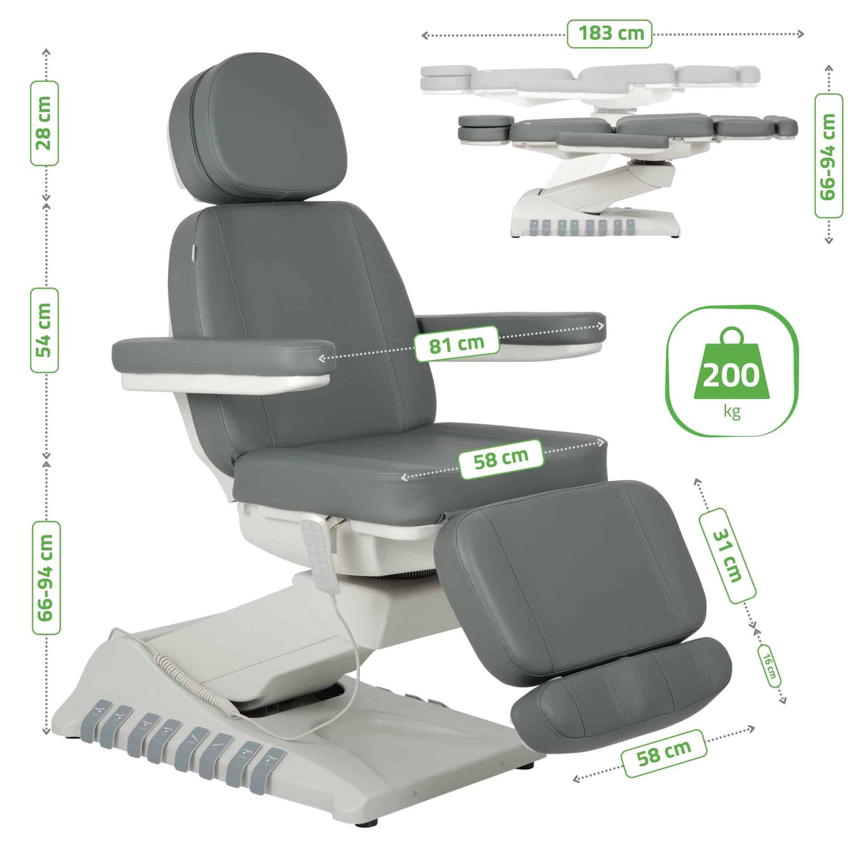 Luxoria PRO 5 kosmetoloģijas krēsls, pelēks, attēls 2